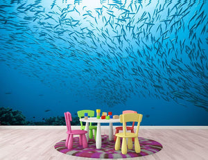 Flock of fish flowing Wall Mural Wallpaper - Canvas Art Rocks - 2