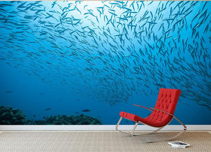 Flock of fish flowing Wall Mural Wallpaper - Canvas Art Rocks - 3