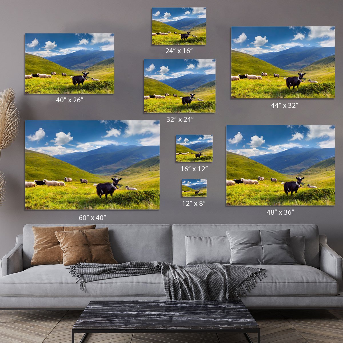 Flock of sheep and goat in the mountains Canvas Print or Poster