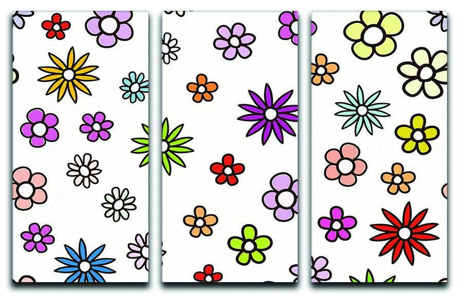 Floral Repeat 3 Split Panel Canvas Print - Canvas Art Rocks - 1