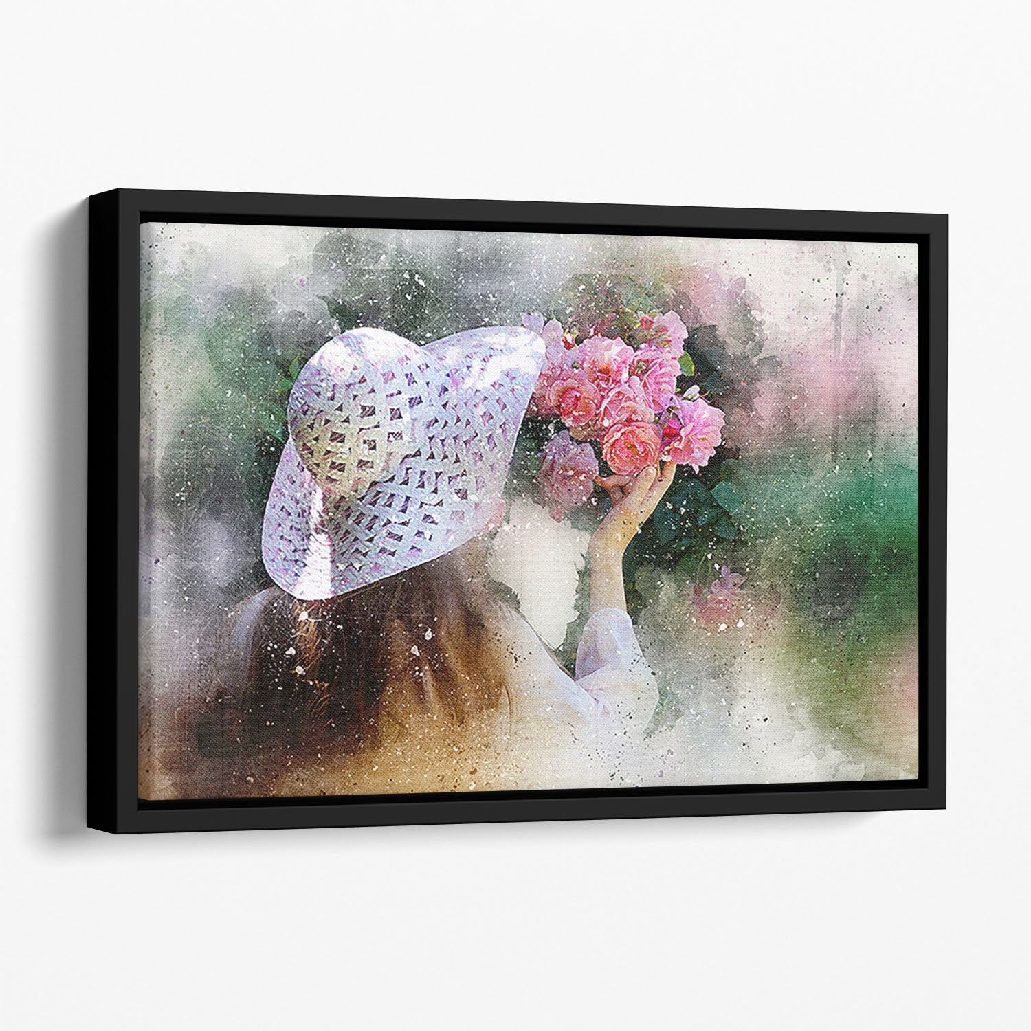 Flower Girl Painting Floating Framed Canvas