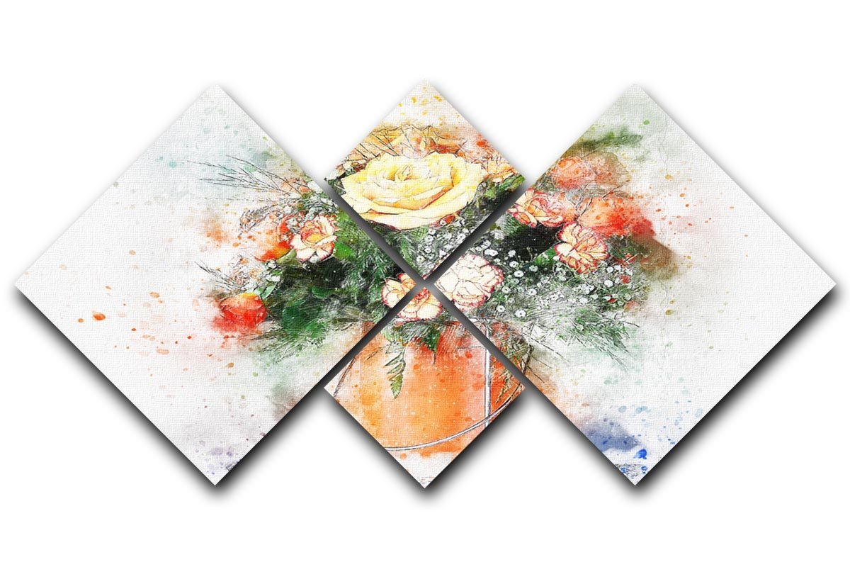 Flower Painting 4 Square Multi Panel Canvas  - Canvas Art Rocks - 1