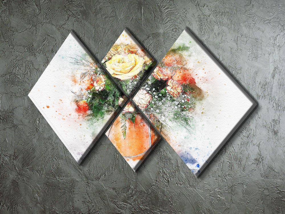 Flower Painting 4 Square Multi Panel Canvas - Canvas Art Rocks - 2