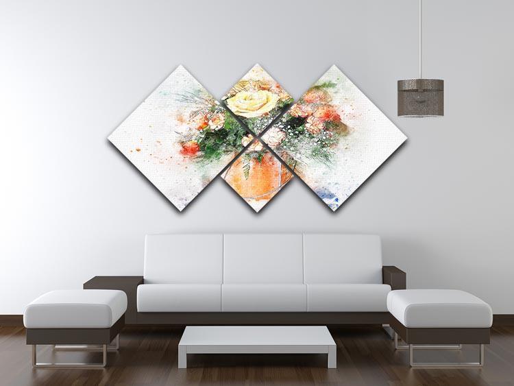 Flower Painting 4 Square Multi Panel Canvas - Canvas Art Rocks - 3
