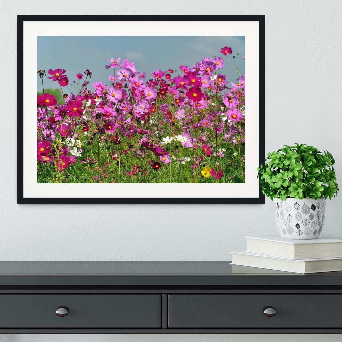 Flower field with blue sky Framed Print - Canvas Art Rocks - 1