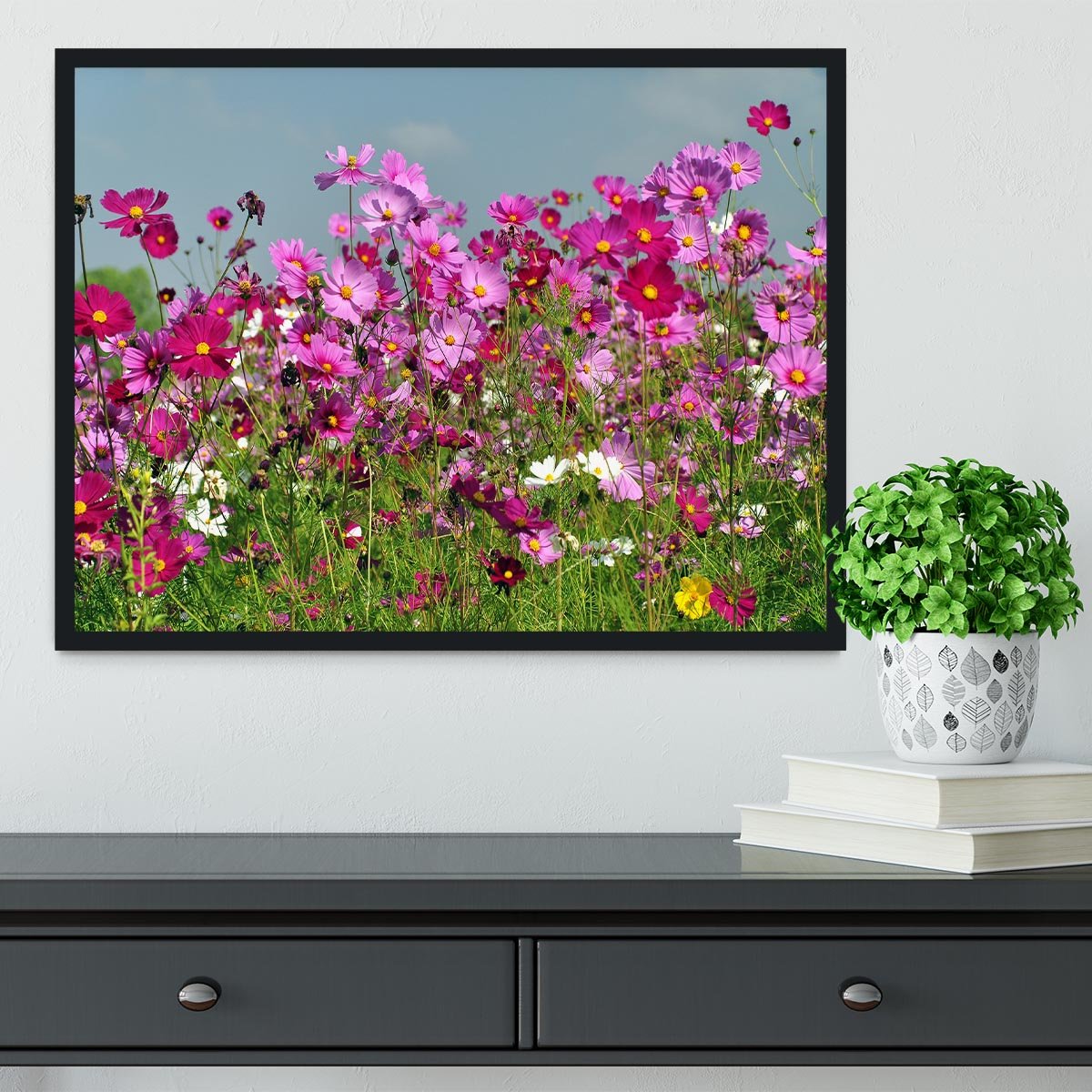 Flower field with blue sky Framed Print - Canvas Art Rocks - 2