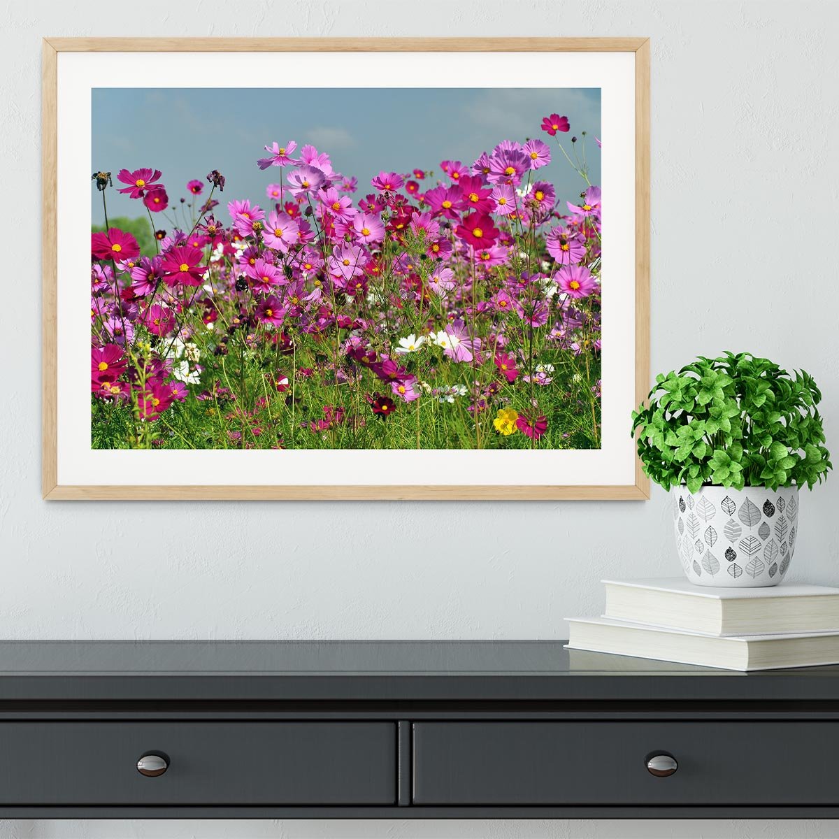 Flower field with blue sky Framed Print - Canvas Art Rocks - 3