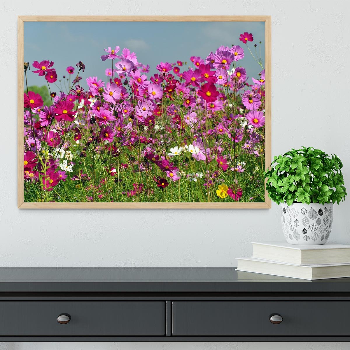 Flower field with blue sky Framed Print - Canvas Art Rocks - 4