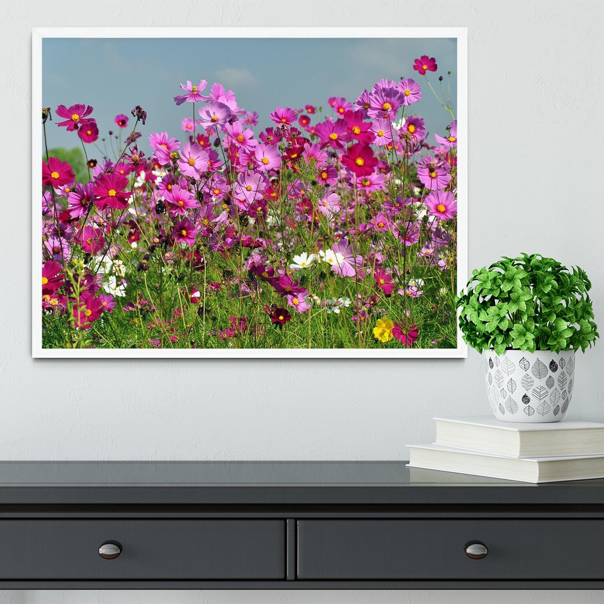 Flower field with blue sky Framed Print - Canvas Art Rocks -6