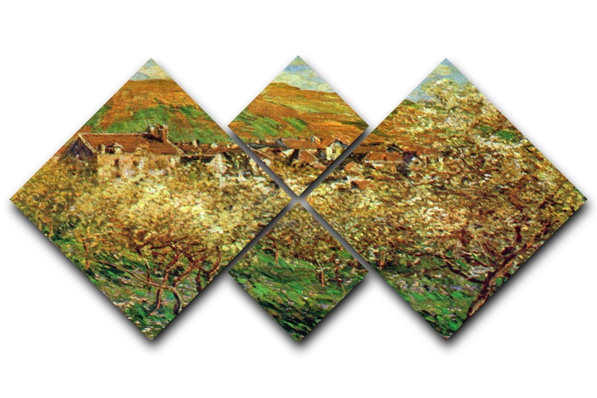 Flowering apple trees by Monet 4 Square Multi Panel Canvas  - Canvas Art Rocks - 1