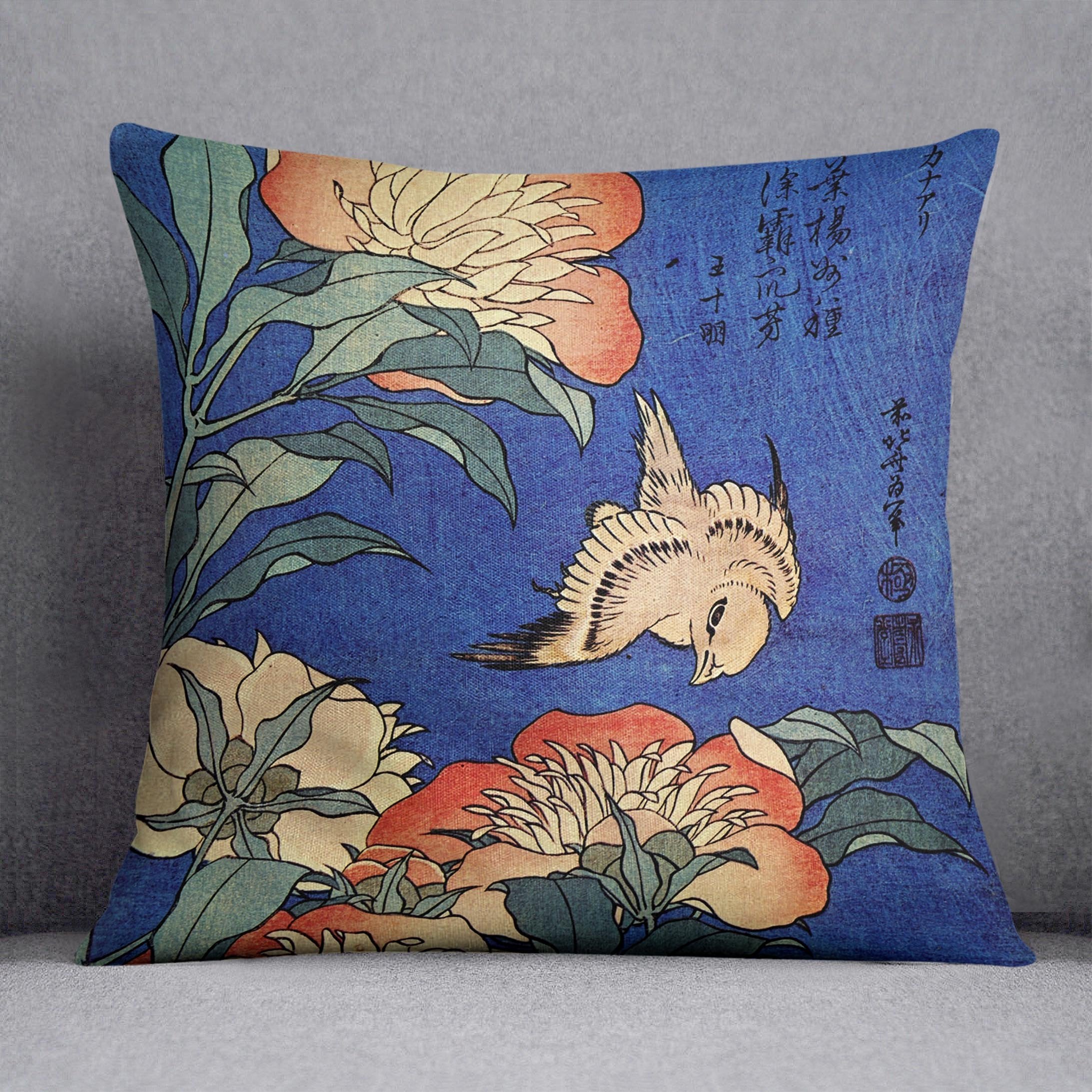 Flowers by Hokusai Throw Pillow