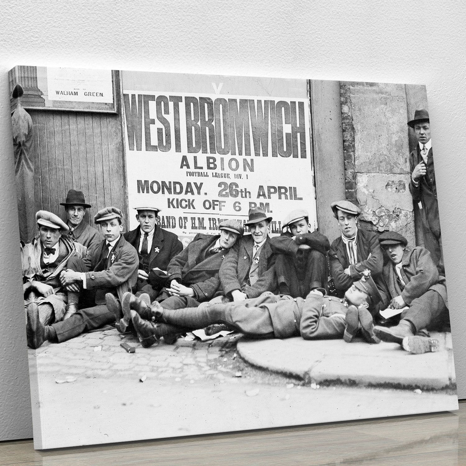 Football fans queue on the morning of a F.A. Cup match 1920 Canvas Print or Poster