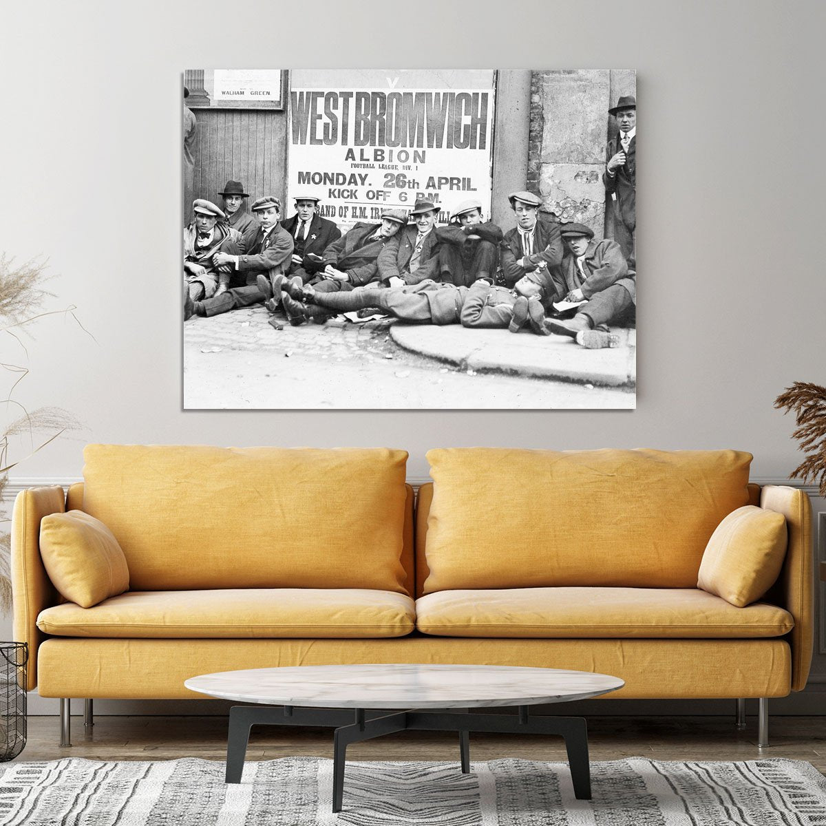 Football fans queue on the morning of a F.A. Cup match 1920 Canvas Print or Poster