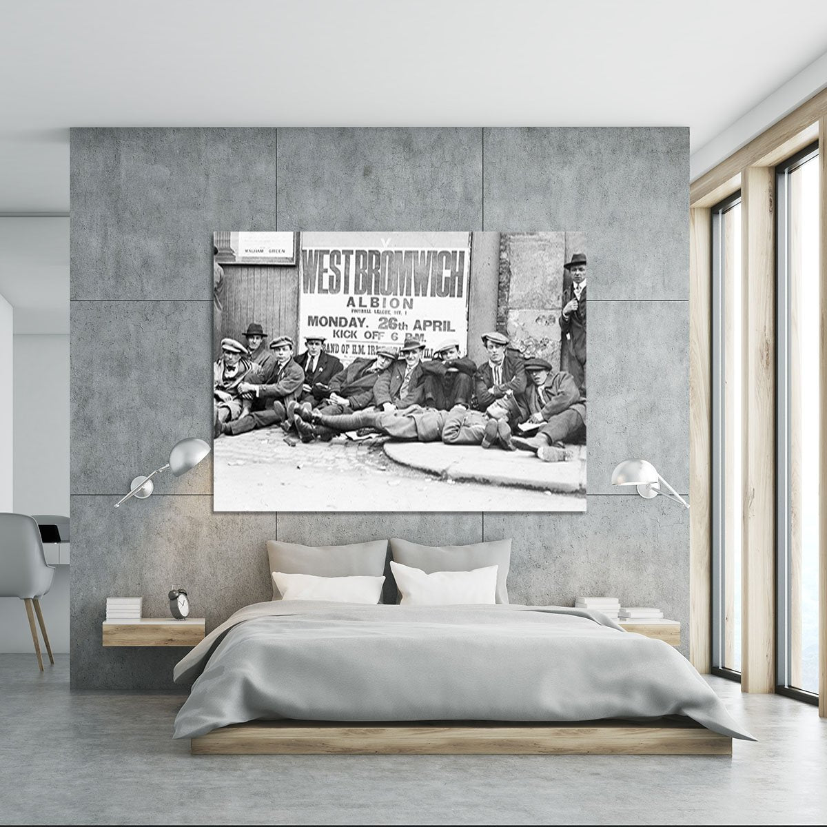 Football fans queue on the morning of a F.A. Cup match 1920 Canvas Print or Poster