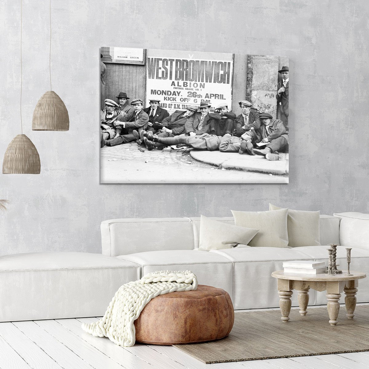 Football fans queue on the morning of a F.A. Cup match 1920 Canvas Print or Poster