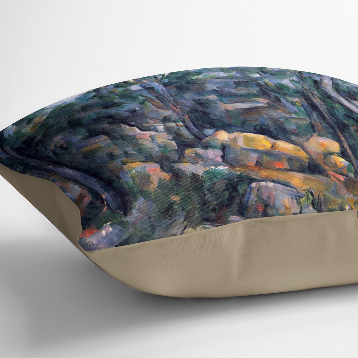 Forest caves in the cliffs above the ChEteau Noir by Cezanne Cushion - Canvas Art Rocks - 2