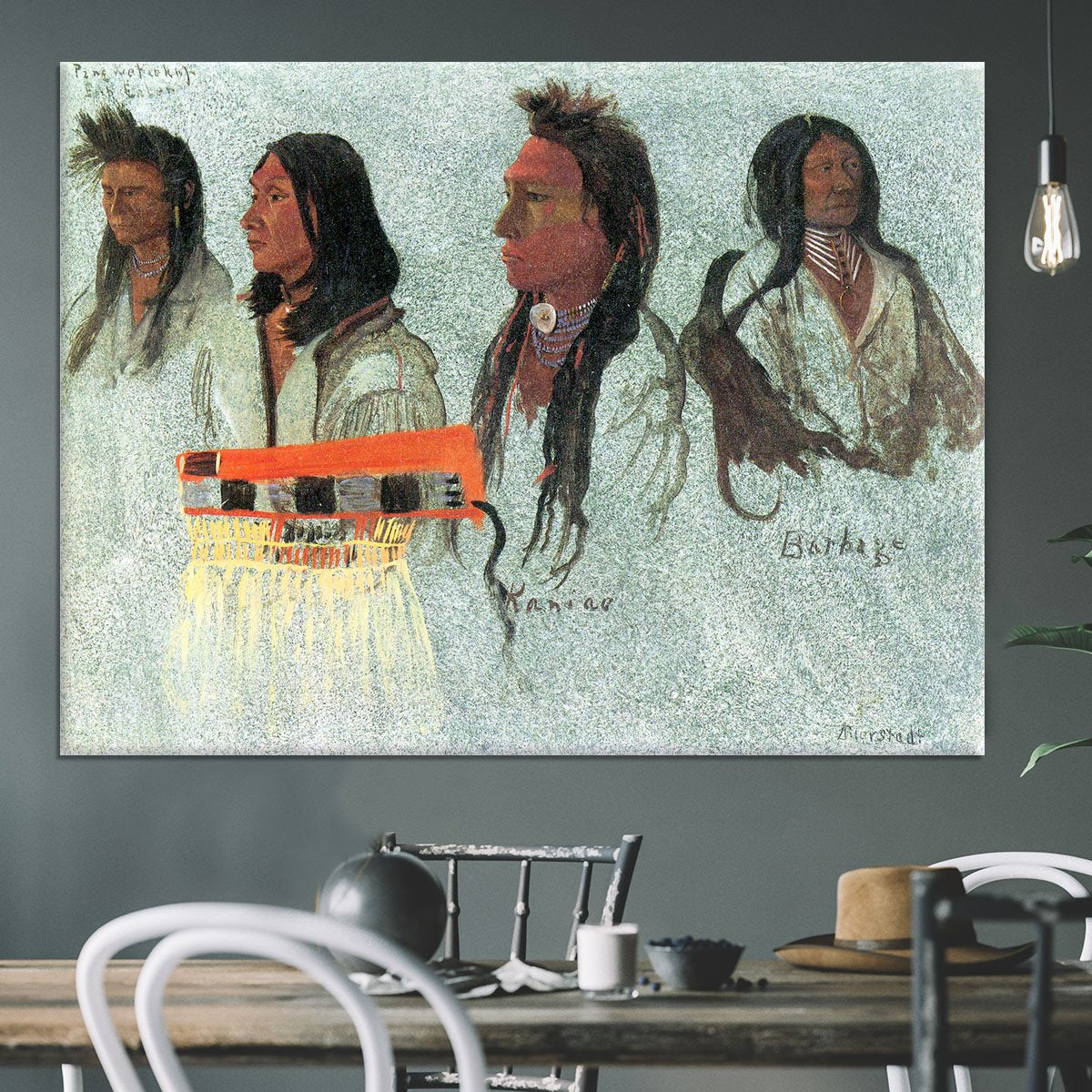 Four Indians by Bierstadt Canvas Print or Poster