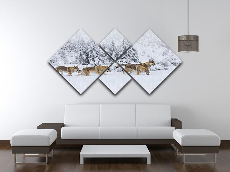Four wolves in fresh snow in the mountains 4 Square Multi Panel Canvas - Canvas Art Rocks - 3