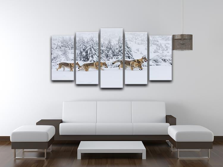 Four wolves in fresh snow in the mountains 5 Split Panel Canvas - Canvas Art Rocks - 3
