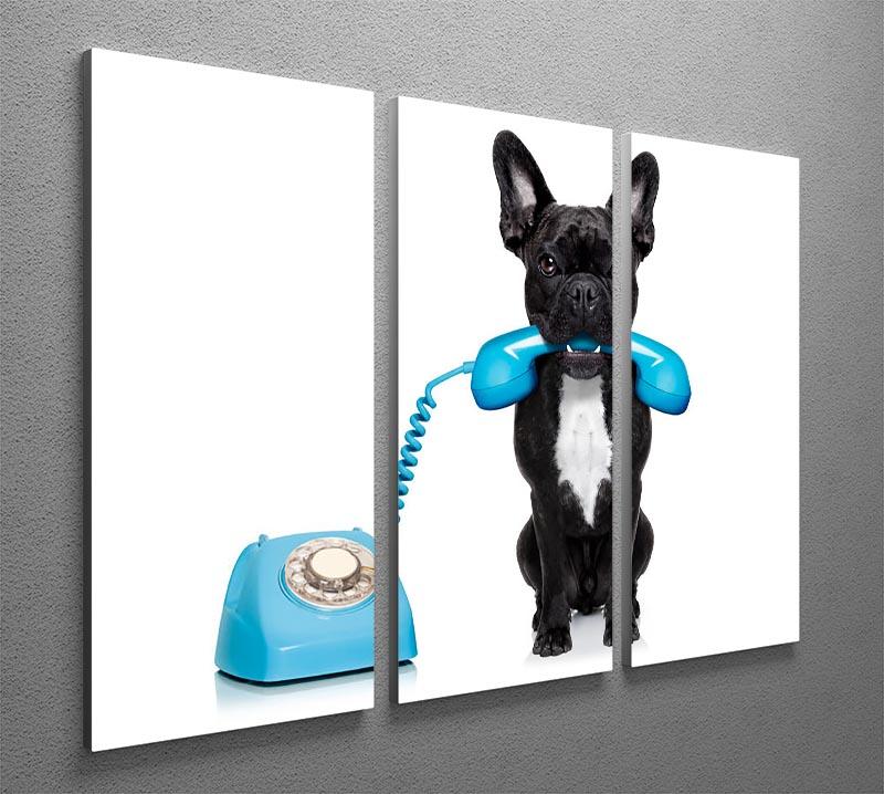 French bulldog dog on the phone or telephone in mouth 3 Split Panel Canvas Print - Canvas Art Rocks - 2