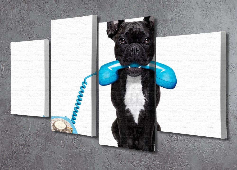 French bulldog dog on the phone or telephone in mouth 4 Split Panel Canvas - Canvas Art Rocks - 2