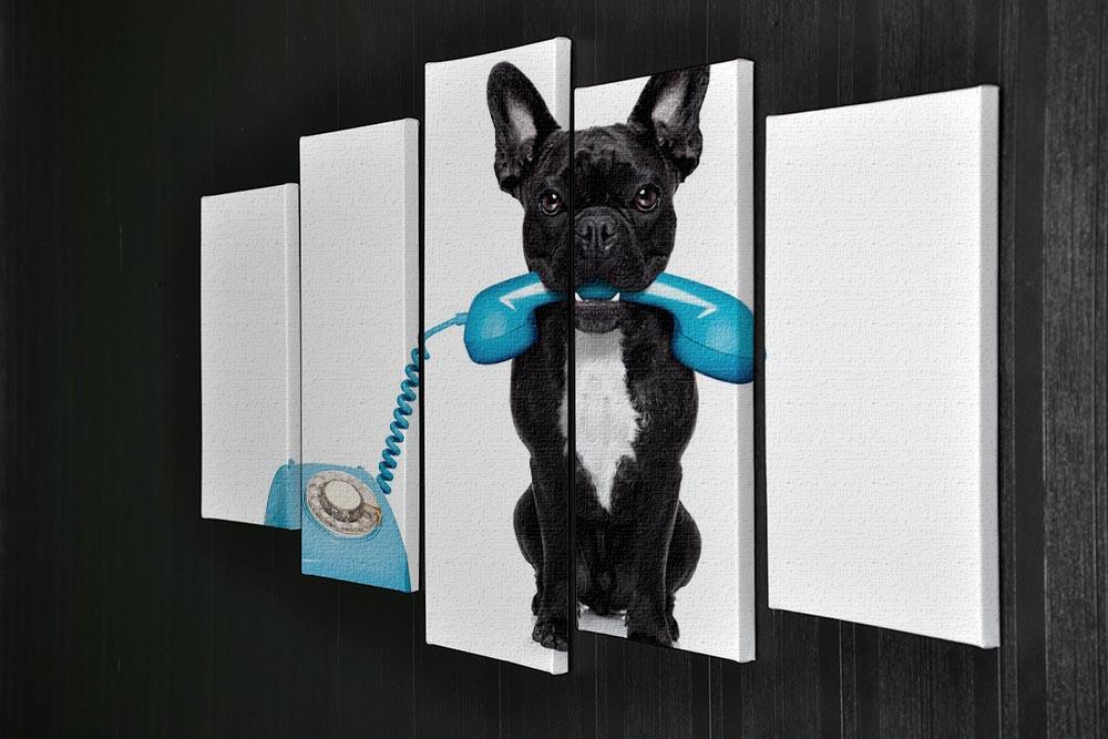 French bulldog dog on the phone or telephone in mouth 5 Split Panel Canvas - Canvas Art Rocks - 2