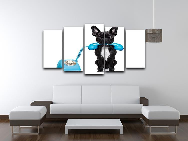 French bulldog dog on the phone or telephone in mouth 5 Split Panel Canvas - Canvas Art Rocks - 3