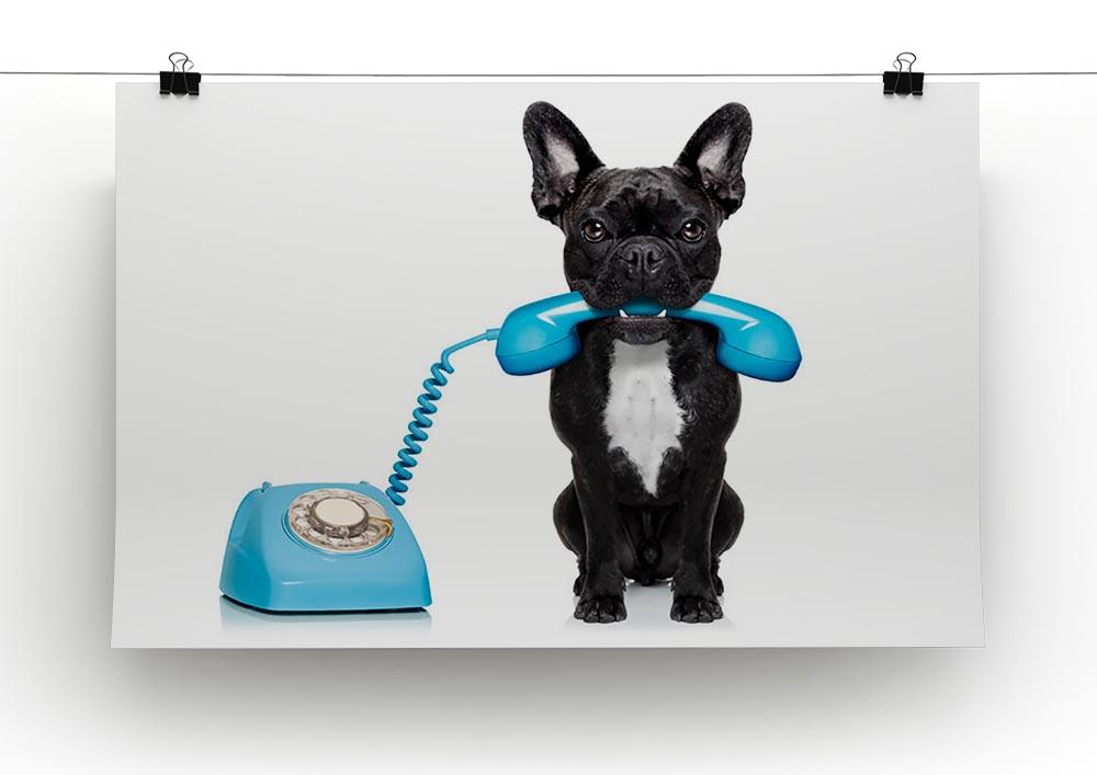 French bulldog dog on the phone or telephone in mouth Canvas Print or Poster - Canvas Art Rocks - 2
