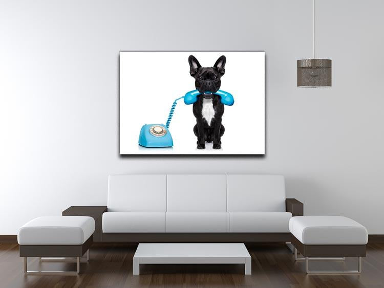 French bulldog dog on the phone or telephone in mouth Canvas Print or Poster - Canvas Art Rocks - 4