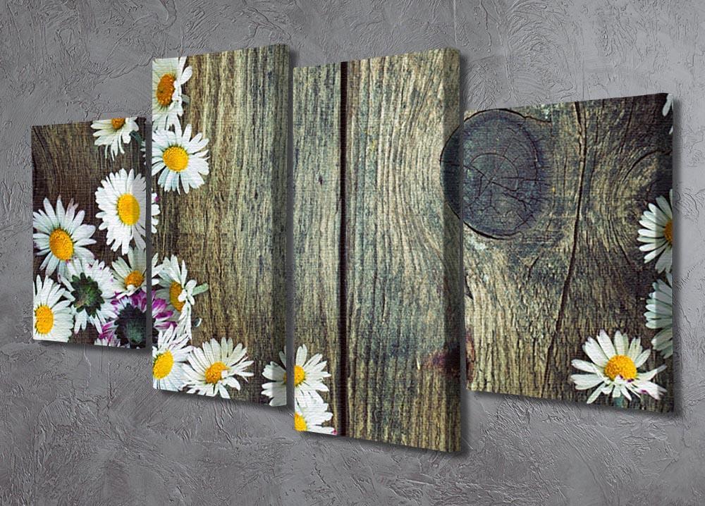 Fresh daisies on wood 4 Split Panel Canvas  - Canvas Art Rocks - 2