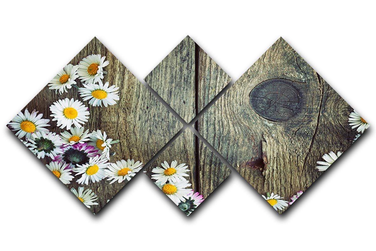 Fresh daisies on wood 4 Square Multi Panel Canvas  - Canvas Art Rocks - 1