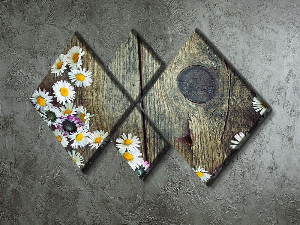 Fresh daisies on wood 4 Square Multi Panel Canvas  - Canvas Art Rocks - 2