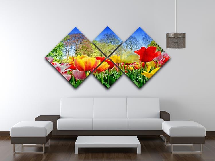 Fresh multicolored tulips in a spring park 4 Square Multi Panel Canvas  - Canvas Art Rocks - 3