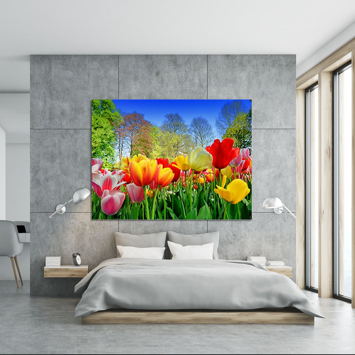 Fresh multicolored tulips in a spring park Canvas Print or Poster