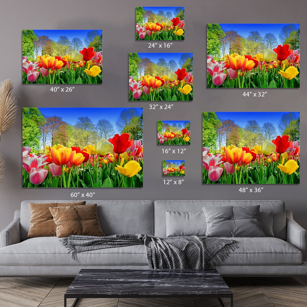 Fresh multicolored tulips in a spring park Canvas Print or Poster