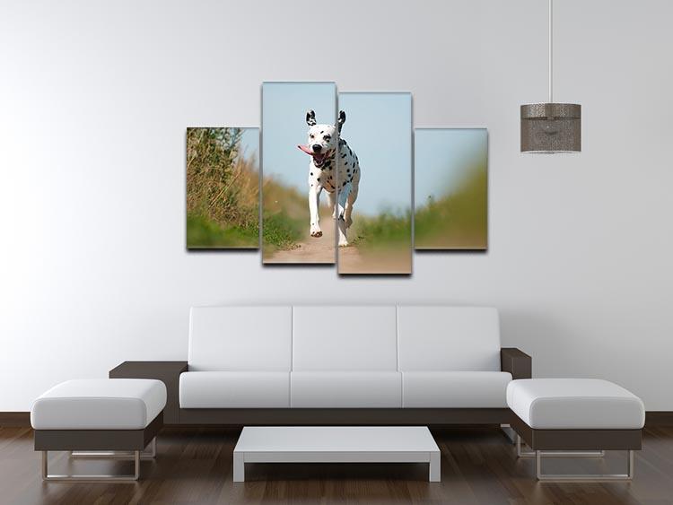 Front View of Exuberant Dalmatian Dog Running 4 Split Panel Canvas - Canvas Art Rocks - 3