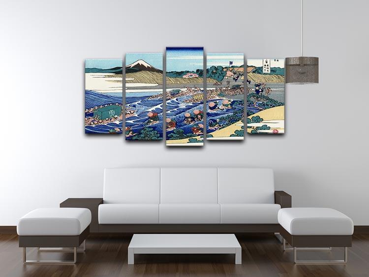 Fuji from Kanaya on Tokaido by Hokusai 5 Split Panel Canvas - Canvas Art Rocks - 3