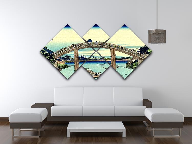 Fuji seen through the Mannen bridge by Hokusai 4 Square Multi Panel Canvas - Canvas Art Rocks - 3