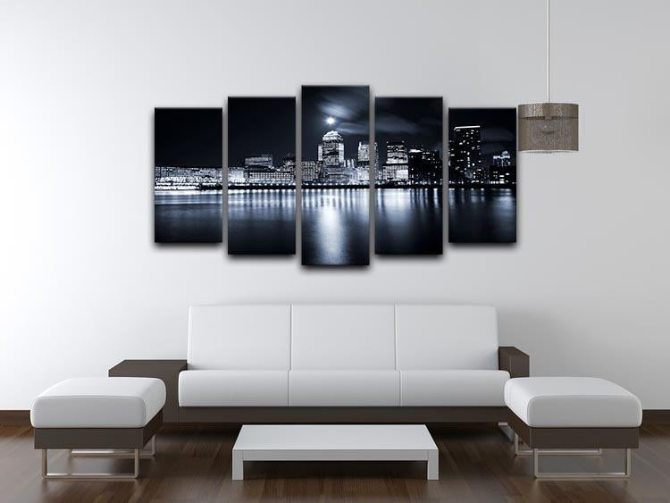 Full moon over London skyscrapers 5 Split Panel Canvas  - Canvas Art Rocks - 3