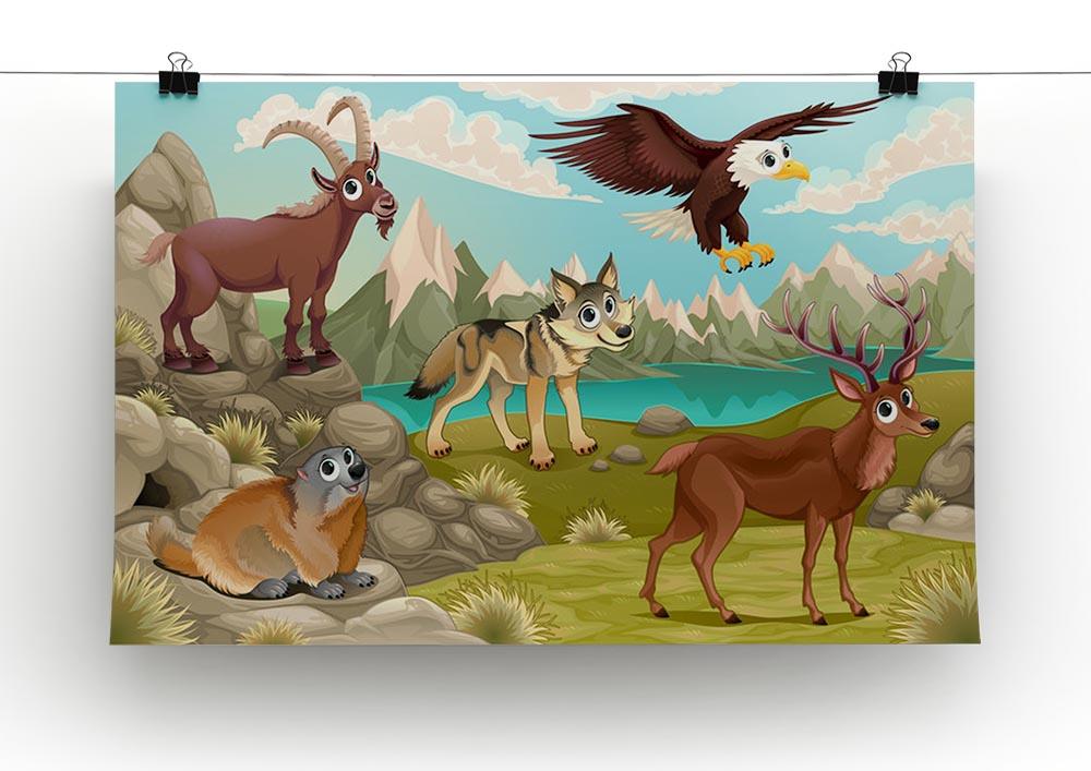 Funny animals in a mountain landscape Canvas Print or Poster - Canvas Art Rocks - 2