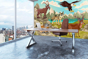 Funny animals in a mountain landscape Wall Mural Wallpaper - Canvas Art Rocks - 3