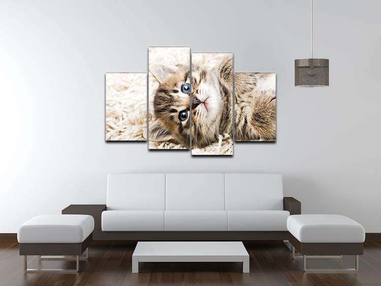 Funny kitten in carpet 4 Split Panel Canvas - Canvas Art Rocks - 3