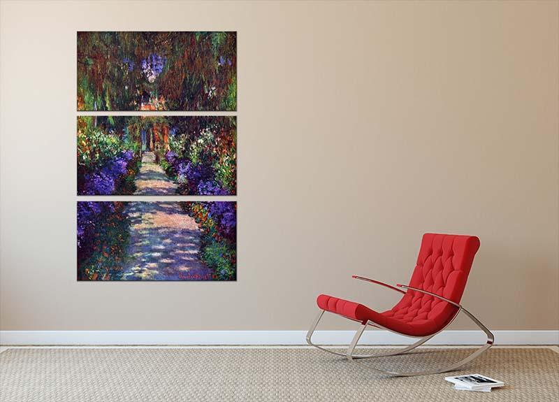 Garden at Giverny by Monet 3 Split Panel Canvas Print - Canvas Art Rocks - 2