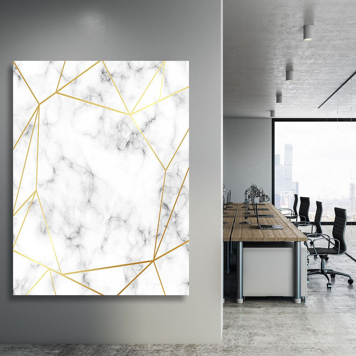 Geometric Gold Patterned Marble Canvas Print or Poster
