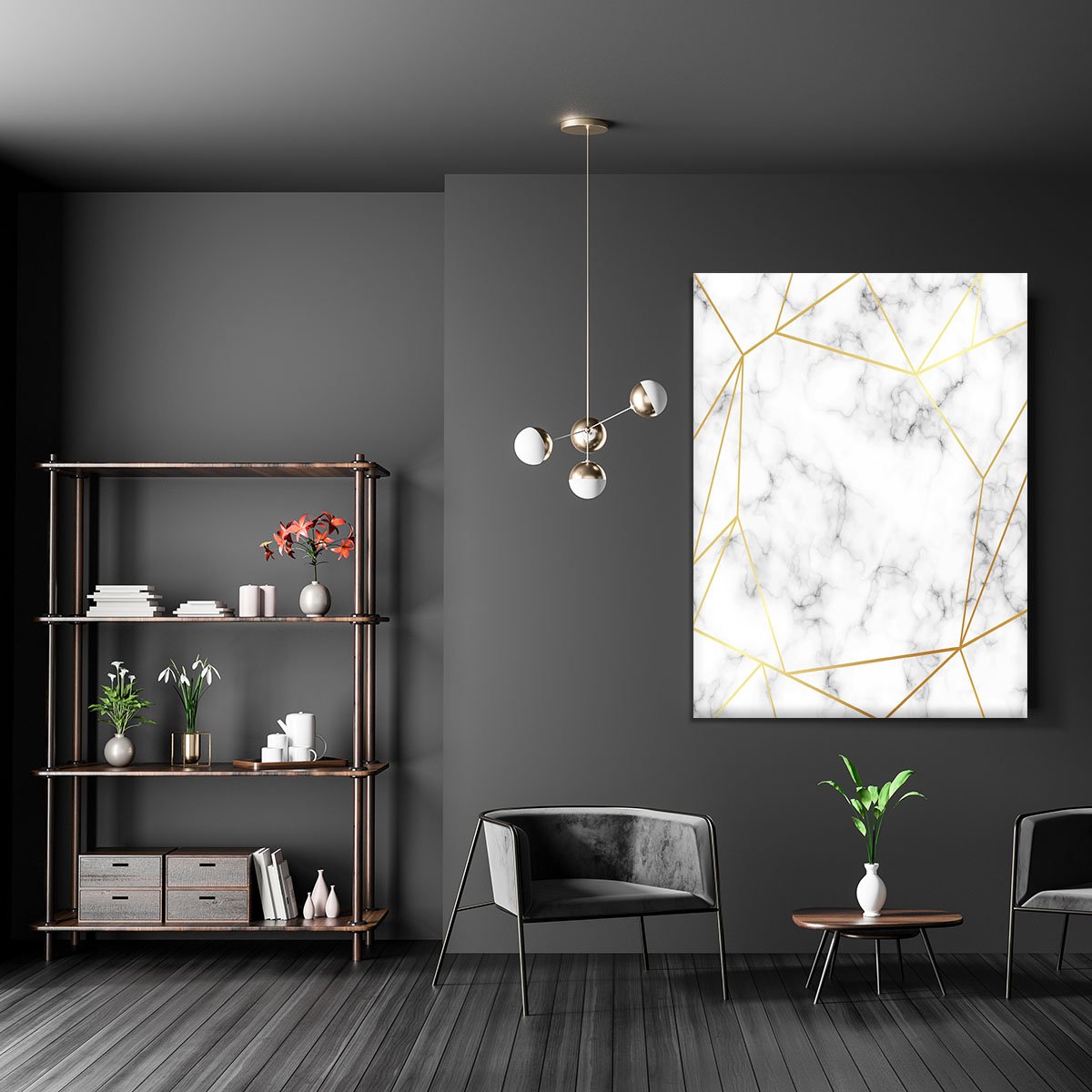 Geometric Gold Patterned Marble Canvas Print or Poster