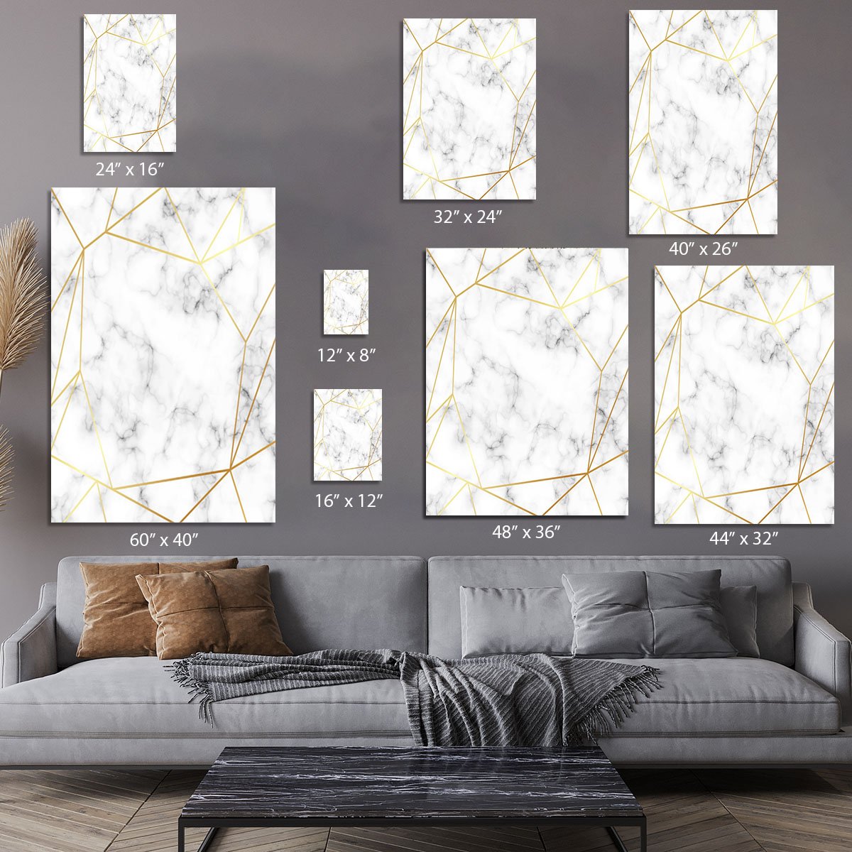 Geometric Gold Patterned Marble Canvas Print or Poster