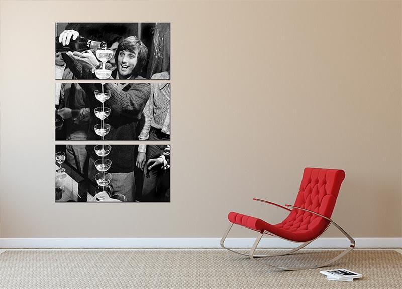 George Best pouring champagne 3 Split Panel Canvas Print - Canvas Art Rocks - 2
