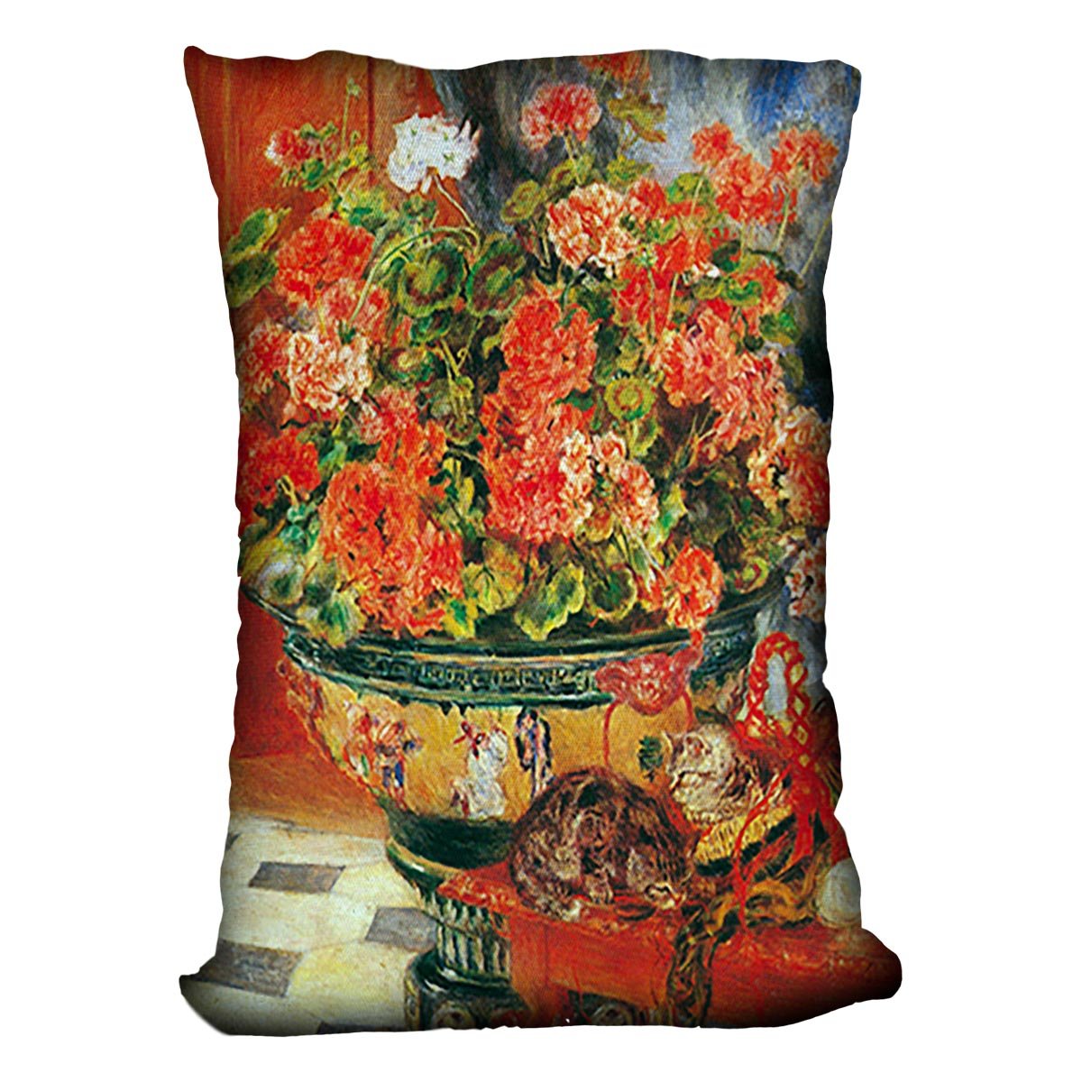 Geraniums and cats by Renoir Throw Pillow