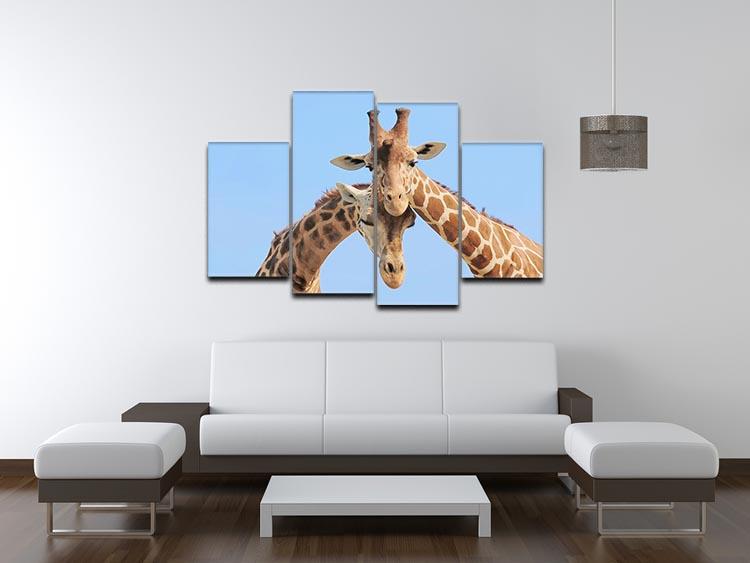 Giraffe couple in love with blue sky on background 4 Split Panel Canvas - Canvas Art Rocks - 3