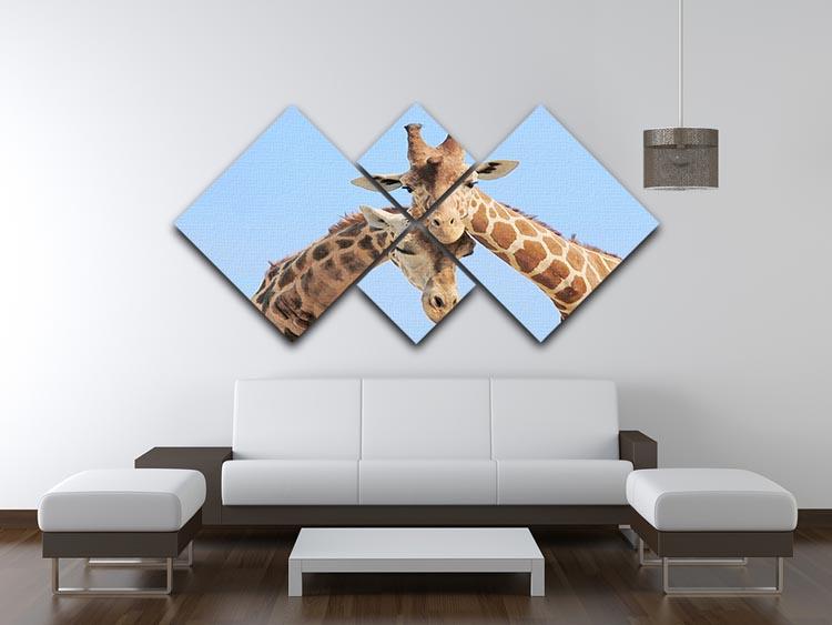 Giraffe couple in love with blue sky on background 4 Square Multi Panel Canvas - Canvas Art Rocks - 3